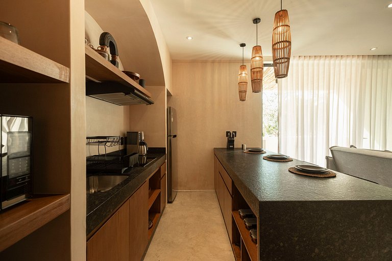 Vista, alberca privada y confort en 1 habitación