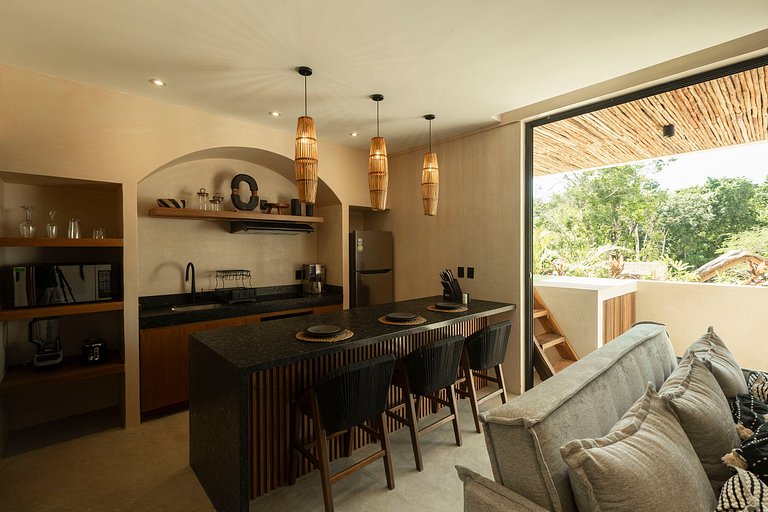 Vista, alberca privada y confort en 1 habitación