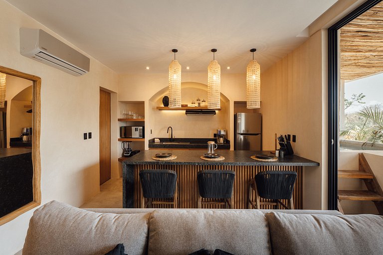 Vista, alberca privada y confort en 1 habitación